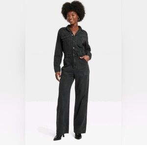 Black Denim Long Sleeve Baggy Jumpsuit